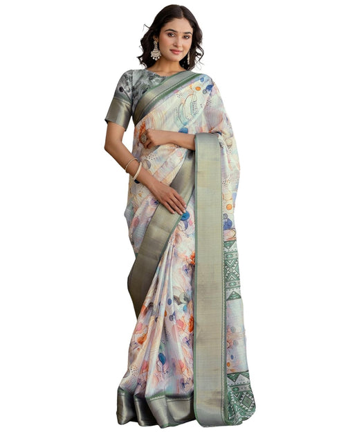 Vasthrlay Womens Printed Unstitched Beige Saree