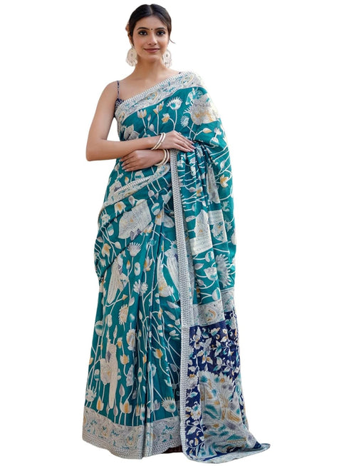 Vasthrlay Kalamkari Printed Olive Saree