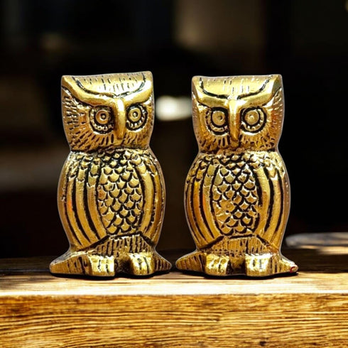 Oxidised Metal Miniature Owl Pair for Home Decor