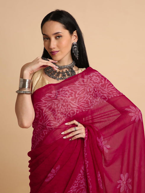 Vasthrlay Georgette Printed Unstitched Turquoise Saree