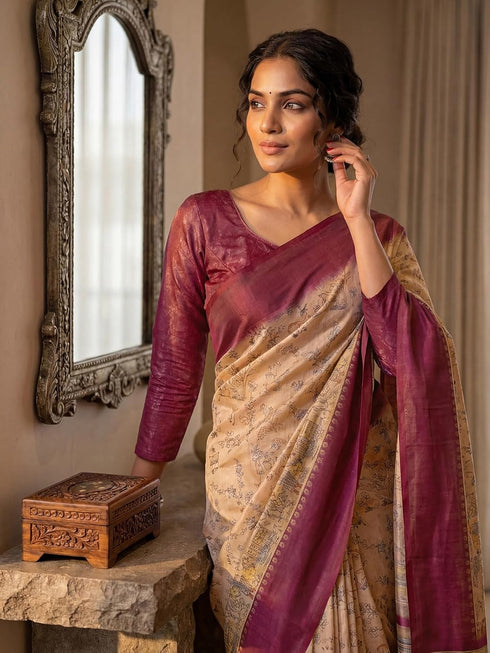 Vasthrlay Banglori Printed Dusty Saree