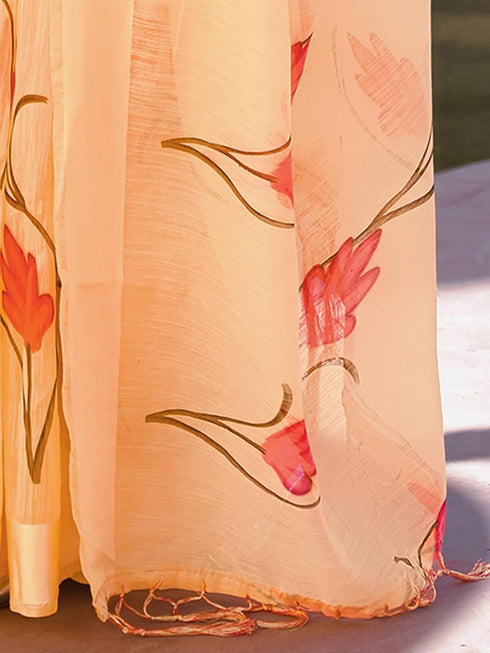 Vasthrlay Sequins Embroidery Orange Saree
