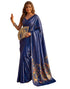 Vasthrlay Womens Printed Unstitched Navy Blue Saree