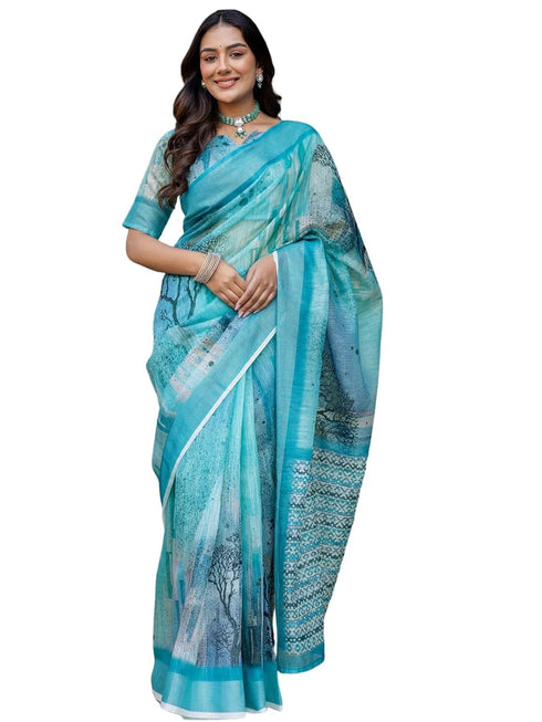 Vasthrlay Womens Printed Unstitched Multicolor Saree