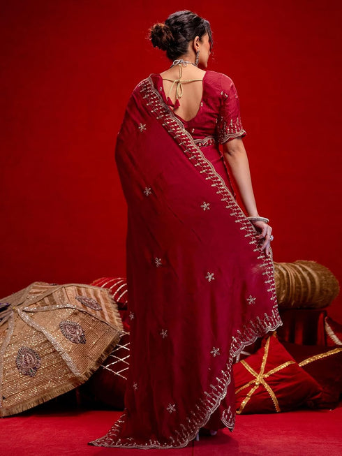 Vasthrlay Shimmer Embroidery Dusty Saree