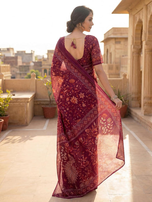 Vasthrlay Printed Lemon Yellow1 Yellow Saree