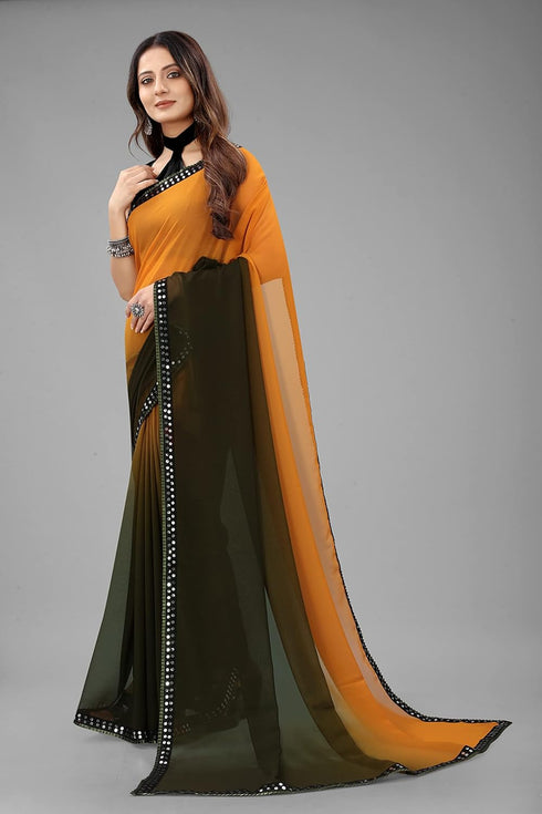 Vasthrlay Georgette Embroidered Mahendi Traditional