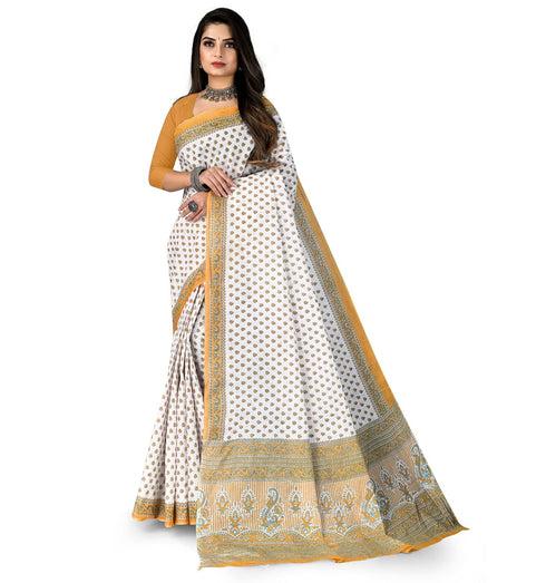 Vasthrlay Cotton Blue White Saree