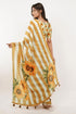 Vasthrlay Yellow Striped| Floral| Solid Print Design Linen Saree With Solid Unstitched Linen Blouse Piece