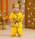 PK HUB Kid's Cotton Yellow Krishna Style Kurta Dhoti Dress Set with Bansuri, Mukut & Patka