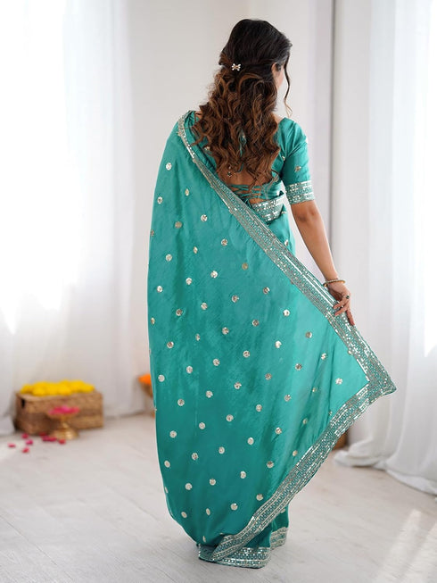 Vasthrlay Sequins Embroidery Pink Saree
