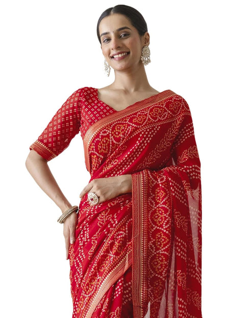 Vasthrlay Georgette Bandhani Unstitched Purple Saree