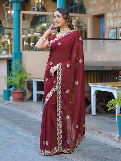 Vasthrlay Georgette Embroidery Rama Saree