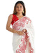 Vasthrlay Embroidery Scalloped Off White And Red Saree With Unstitched Blouse Piece