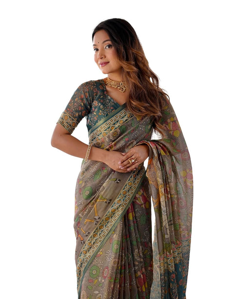 Vasthrlay Handloom Geometric Grey Beige Saree