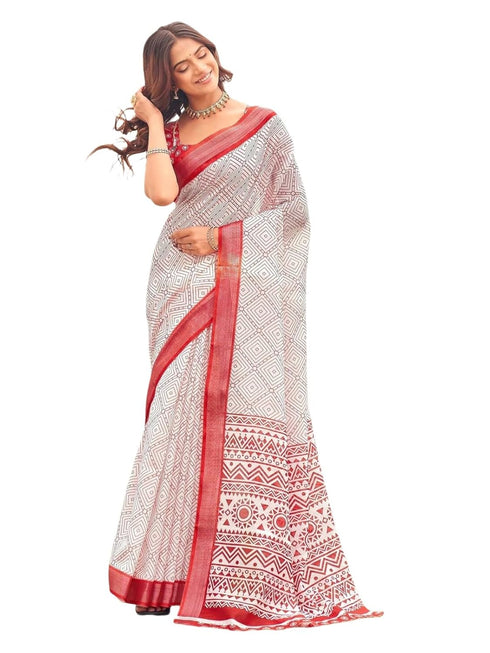 Vasthrlay Womens Printed Unstitched Light Green Saree