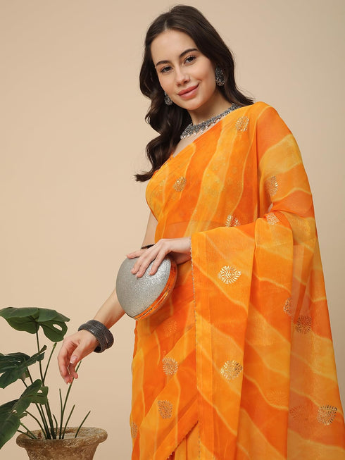 Vasthrlay Georgette Leheriya Embroidered Rani Saree