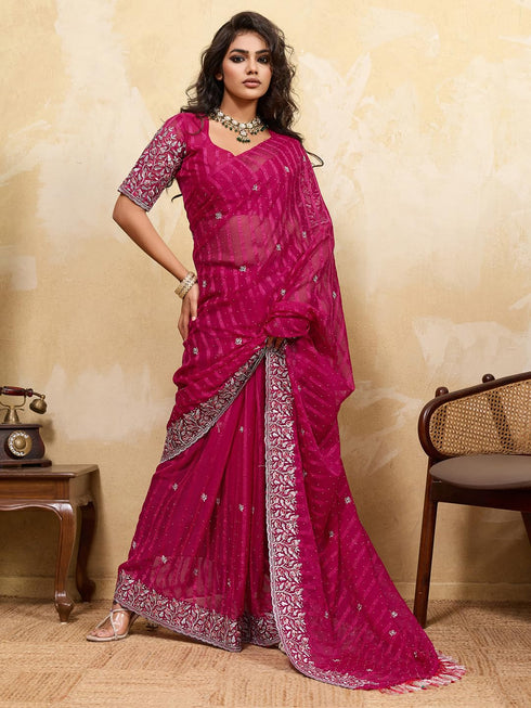 Vasthrlay Chiffon Striped Unstitched Sum Ethnic Wear