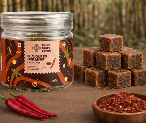 Earth Story Farms Flavoured Gur Minis Chilli Flakes Guilt free