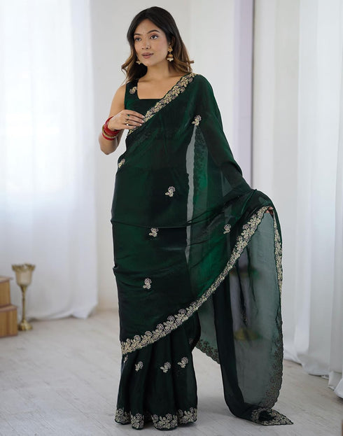 Vasthrlay Scalloped Embroidery Unstitched Rani Pink Saree