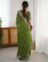 Vasthrlay Georgette Embroidery Mehandi Green Saree With Unstitched Blouse Piece