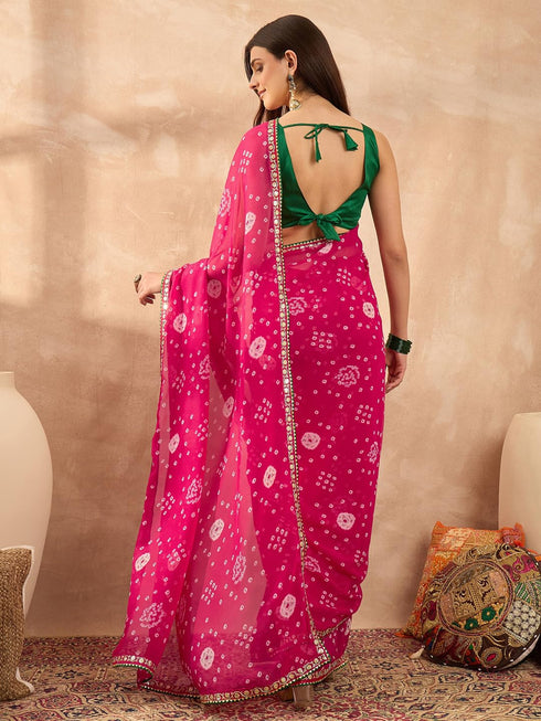 Vasthrlay Georgette Bandhani Embroidered Unstitched Ethnic Wear