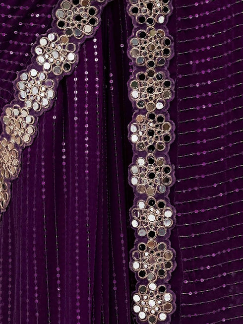 Vasthrlay Georgette Embrodered Mauve Saree