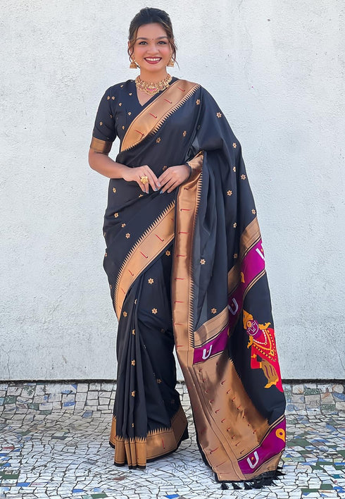 Vasthrlay Kanjivaram Paithani Unstitched Mahendi Ethnic Wear