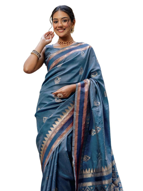 Vasthrlay Banarasi Weaving Unstitched Teal Saree