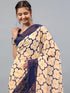 Vasthrlay Peach Brown Faux Georgette Ethnic Geometric Printed Saree With Unstitched Blouse