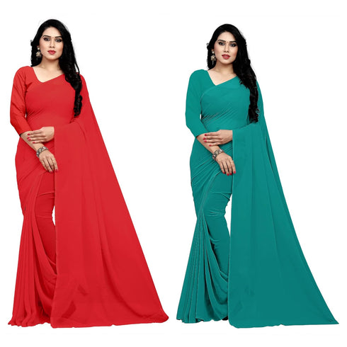 VasthrlayGeorgette Unstitched Firozi Red Free Ethnic Wear