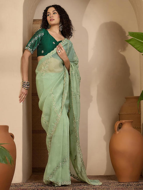Vasthrlay Georgette Embroidery Dusty Saree