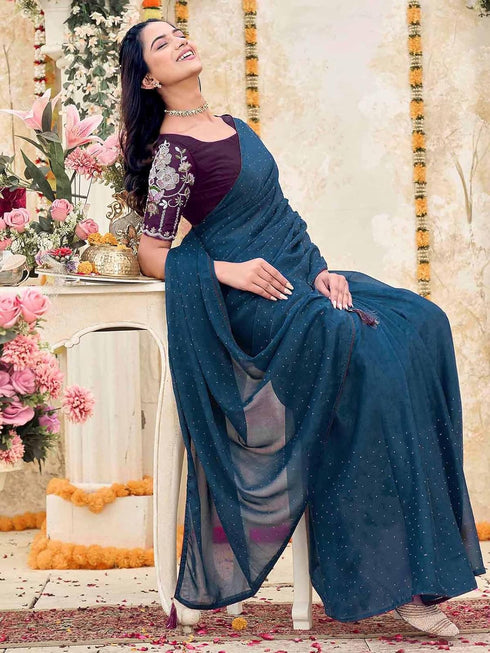 Vasthrlay Shimmer Georgette Lime Saree