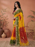 Vasthrlay Georgette Embroidery Yellow | Red | Dark Green Saree With Red Unstitched Blouse Piece
