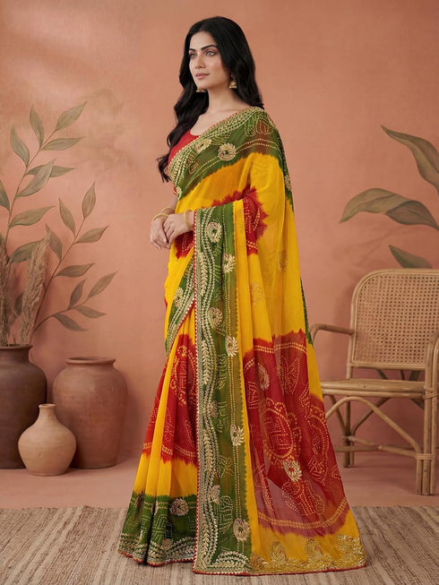 Vasthrlay Georgette Embroidery Unstitched Red Saree