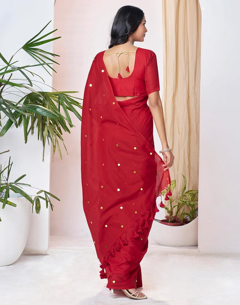 Vasthrlay Womens Sequence Unstitched Red Saree