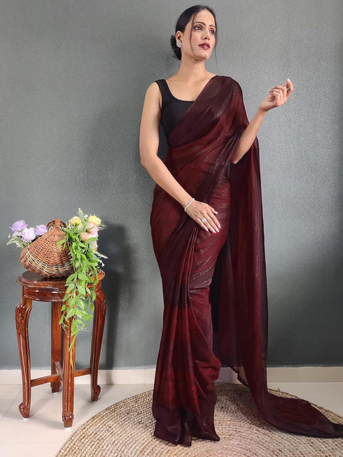 Vasthrlay Womens Georgette Unstitched Brown Saree