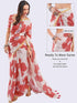 Vasthrlay Maroon Womens Floral Printed Ombre Ready To Wear One Minute Faux Georgette Saree