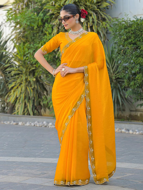 Vasthrlay Shimmer Scalloped Copper Saree