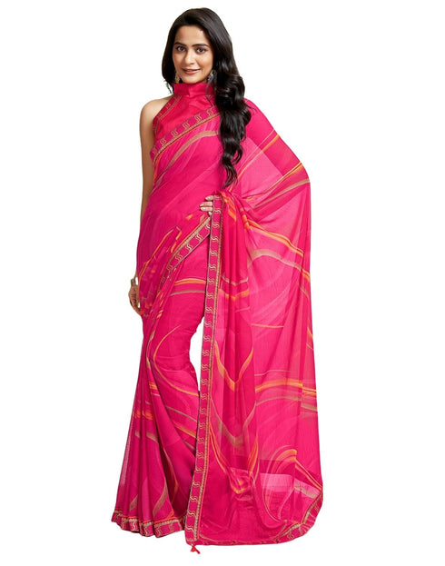 Vasthrlay Chiffon Tassels Unstitched Dark Green Saree