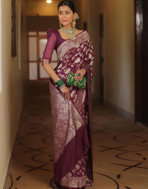 Vasthrlay Womens Banarasi Unstitched Olive Green Saree