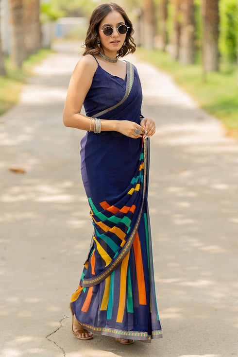 Vasthrlay Fashion Georgette Geometric Green Ethnic Wear