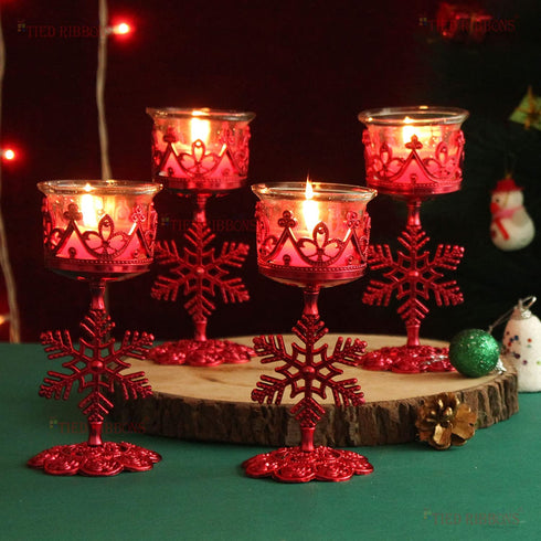 TIED RIBBONS Set of 4 Christmas Candle Holder