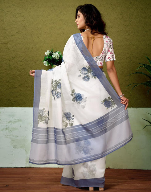 Vasthrlay Chanderi Printed Unstitched Blue Saree
