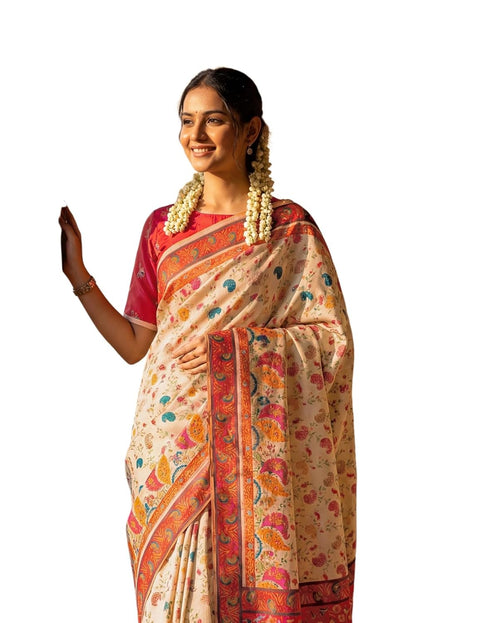 Vasthrlay Banglori Printed Unstitched Peach Saree