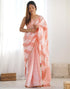 Vasthrlay Embroidery Scalloped Peach Saree With Unstitched Blouse Piece