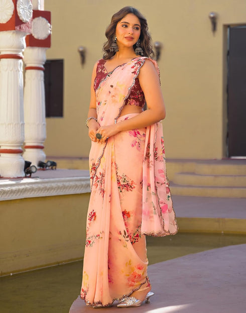 Vasthrlay Georgette Weaving Unstitched Red Saree