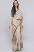 Vasthrlay Womens Off White 5 Botanical Printed Linen Saree With Self Woven Border And Unstitched Blouse Piece