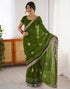 Vasthrlay Scalloped Embroidery Unstitched Lime Green Saree