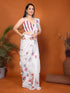 Vasthrlay White Digital Print Linen Ready To Wear Saree